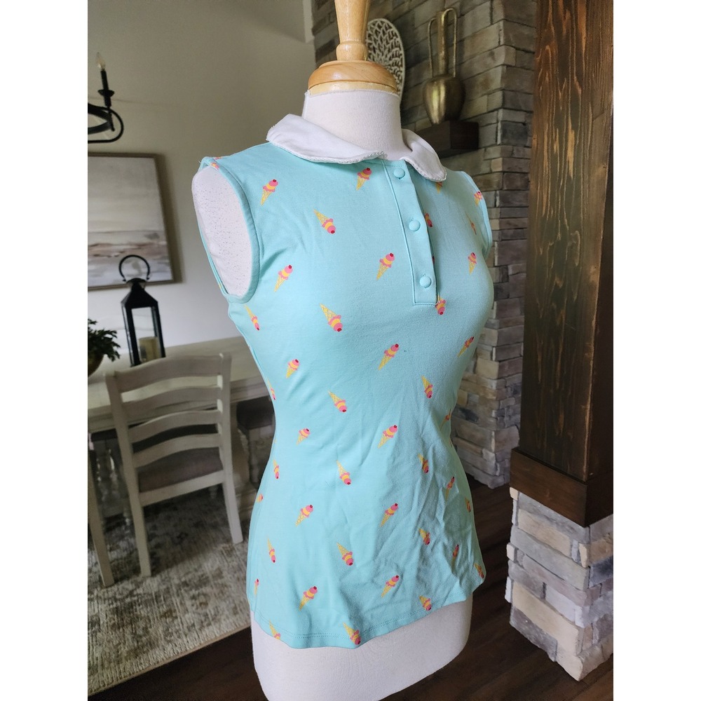 Unique Vintage Novelty Retro Ice Cream Sleeveless Top Peter Pan Collar Medium